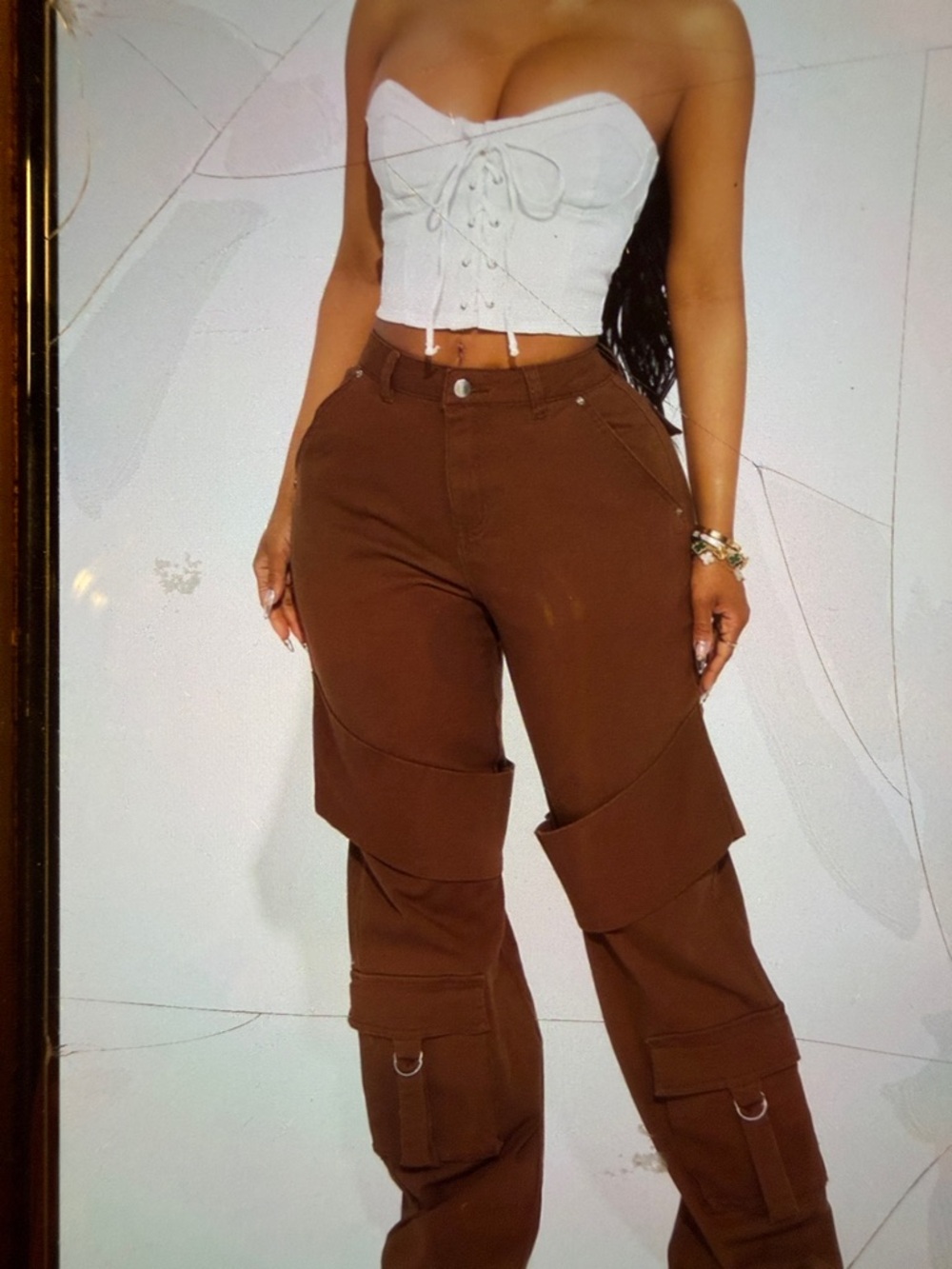 Fashion Nova  Ride Em Cowboy Women’s Chocolate Brown Cargo Pants Size Large